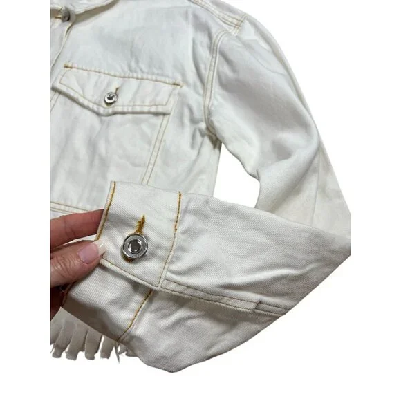 ANTHROPOLOGIE Hem & thread white jean jacket Frayed Hem 100% Cotton Size Large - Picture 7 of 10